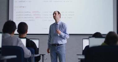 Programming And Coding Classes, Teacher Communicating With Pupils, Male IT Professional Speaking video