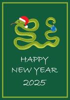 Snake with ball on green - New Year greeting card vector