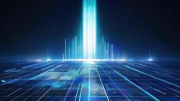 Futuristic digital landscape featuring glowing lines and columns of light, representing advanced technology and innovation. video