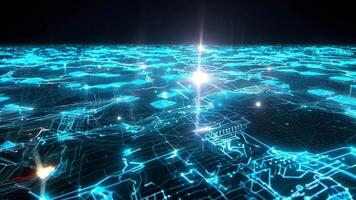 Futuristic digital grid showcasing interconnected data points and vibrant blue lights, symbolizing technology and innovation. video