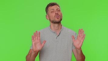 Man warning with admonishing finger gesture, saying no, be careful avoid danger, disapproval sign video