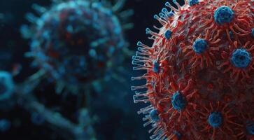 Mpox or Monkey pox Virus. Space for text. Virus Placed on right side. photo