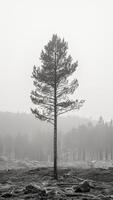 A Tree Survived After Forest Fire. Nature's Resilience, Environmental Recovery, Strength in Adversity. photo