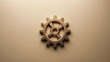 A Single Cogwheel on Golden Background. Emblem of Unity in a Cooperative. Collective Effort, Shared Vision, Community Strength. photo