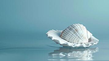 A Seashell on Azure Backdrop. A Whisper from the Sea. Coastal Reminder, Beach Souvenir, Ocean's Echo, Copy space. photo