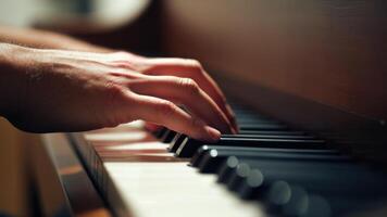 Close Up of Hands Playing Piano Keys photo