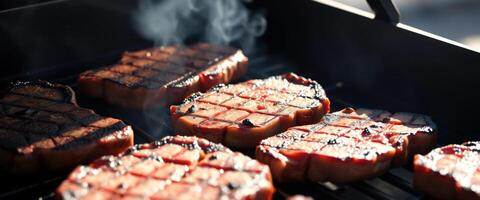 Steaks Grilling On BBQ photo