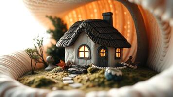 Miniature house in a fairytale setting photo