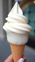 Closeup of a Soft Serve Ice Cream Cone photo