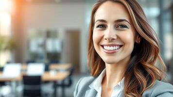 Portrait of a smiling businesswoman in a modern office photo