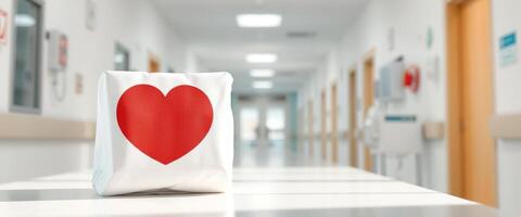 Red Heart on a White Bag in a Hospital Corridor photo