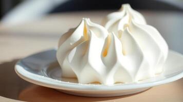 Close up of white meringue on a plate photo