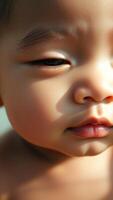 Close-up of a Baby's Face with Sunlit Skin photo
