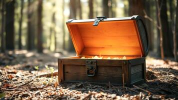Open Wooden Chest in the Forest photo