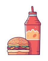 A hamburger and a drink with a straw vector