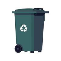 A green trash can with a recycling symbol on it vector
