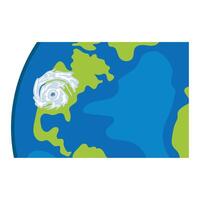 A cartoon globe with a hurricane in the middle vector