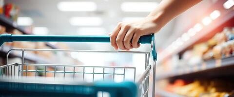 Hand on Shopping Cart Handle photo