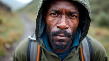 Close Up Portrait of Man in a Hooded Jacket photo