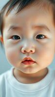 Close-up Portrait of a Baby with Serious Expression photo