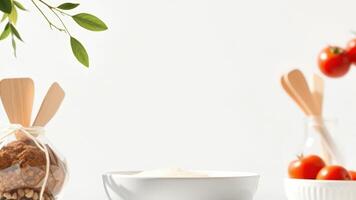 White Background with Food and Plants photo