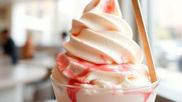 Soft Serve Ice Cream with Red Syrup photo
