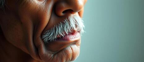 Close-up of a Senior Man's Face with a White Mustache photo