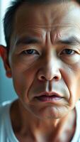 Close Up Portrait of an Elderly Man with Wrinkles and a Serious Expression photo