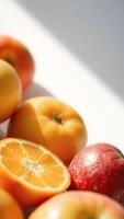 Fresh Citrus Fruits and Apples on White Background photo