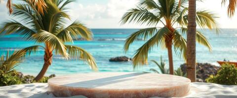 Tropical Beach Product Display with Marble Platform photo