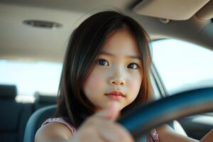 Young girl driving a car photo