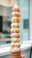 Ice Cream Cone with Caramel Drizzle photo