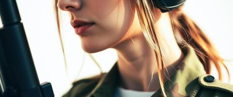 Close Up of a Woman's Face and Shoulder photo