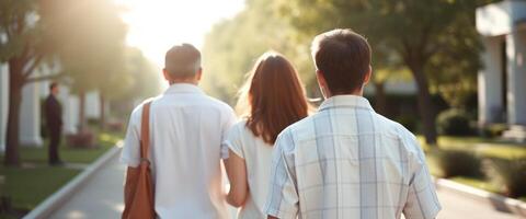 Family Walking Away From The Camera In A Sunny Day photo