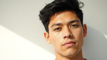 Close Up Portrait of a Young Man with a Serious Expression photo