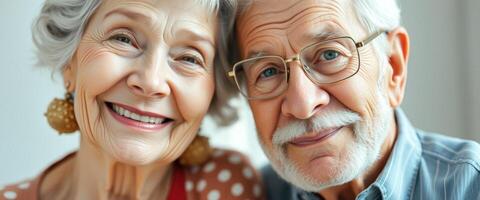 Close up of a happy senior couple smiling at each other photo