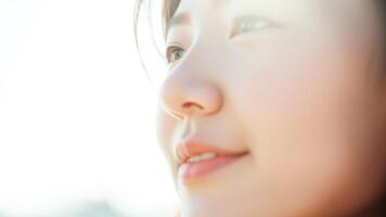 Close-up of a Young Woman's Face with Soft Lighting photo
