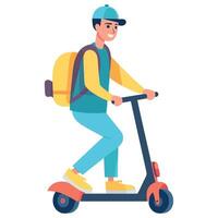 A man riding a scooter with a backpack vector