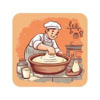 A cartoon chef making bread in a bowl vector