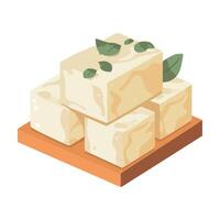 A block of cheese with leaves on it vector