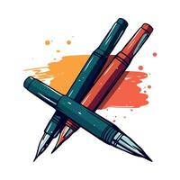 Two pens and a brush on a white background vector