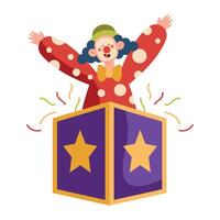 A cartoon clown in a box with stars vector