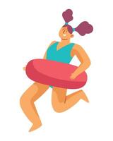 A cartoon girl is holding an inflatable ring vector