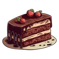A piece of chocolate cake with strawberries on top vector