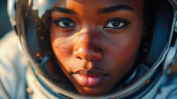 Close Up Portrait of an Astronaut with a Determined Expression photo