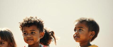 Children looking up with curiosity photo