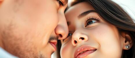 Close-up of a couple's eyes and lips as they gaze into each other's eyes photo