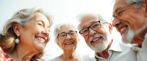 Senior citizens smiling and laughing together photo
