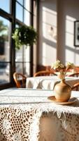 Beige Vase with Dried Flowers on a Table photo