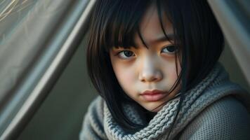 Close-up Portrait of a Young Girl with Intriguing Eyes photo